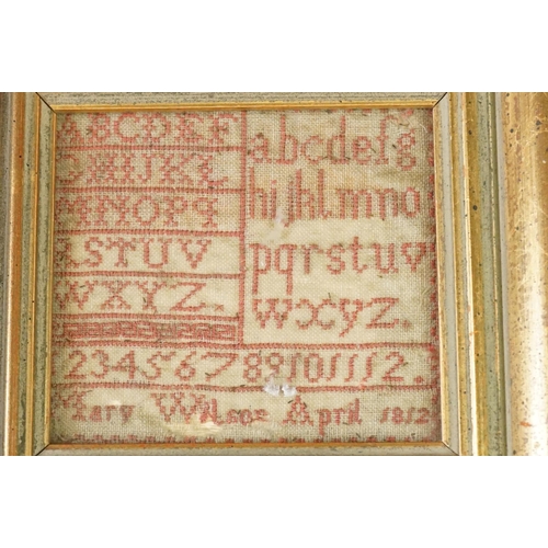 208 - 18th century alphabet sampler by Sarah Bygott, aged 9 years and dated 1798, approx. 18cm x 20cm, tog... 