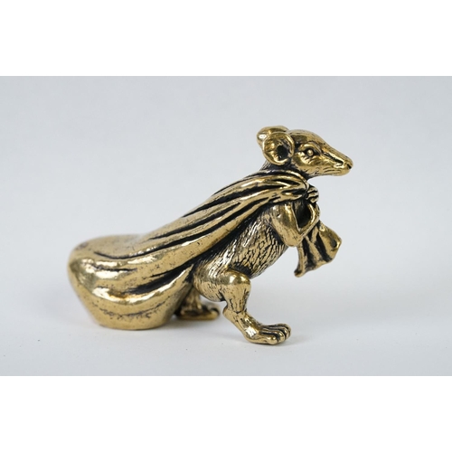 212 - An ornamental Solid brass lucky fortune rat with bag.