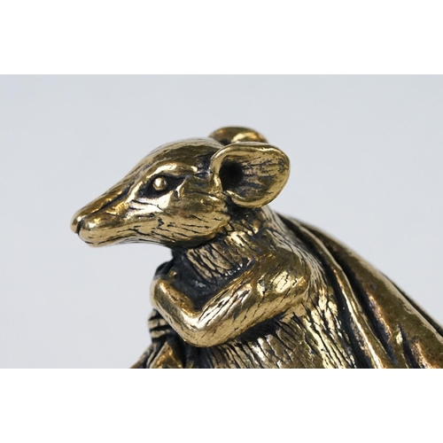 212 - An ornamental Solid brass lucky fortune rat with bag.