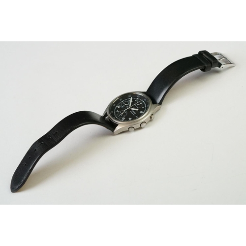 240 - A military style Seiko 7T32-7E70 chronograph wristwatch with leather strap.