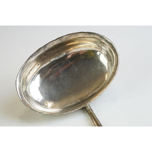 245 - Georgian silver toddy ladle, unmarked, the bowl enscribed ' DEK, ' with twisted handle