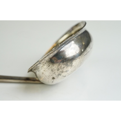 245 - Georgian silver toddy ladle, unmarked, the bowl enscribed ' DEK, ' with twisted handle