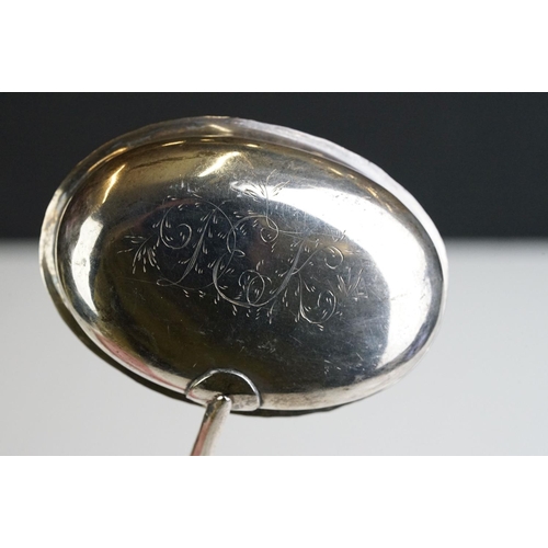 245 - Georgian silver toddy ladle, unmarked, the bowl enscribed ' DEK, ' with twisted handle