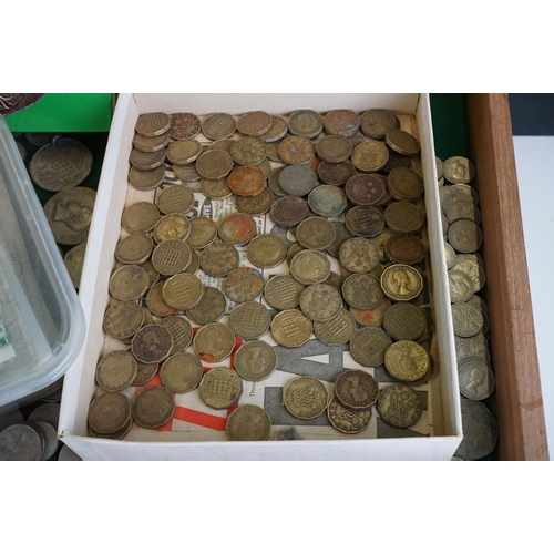 283 - A large collection of mixed coins and banknotes to include British pre decimal and foreign examples.