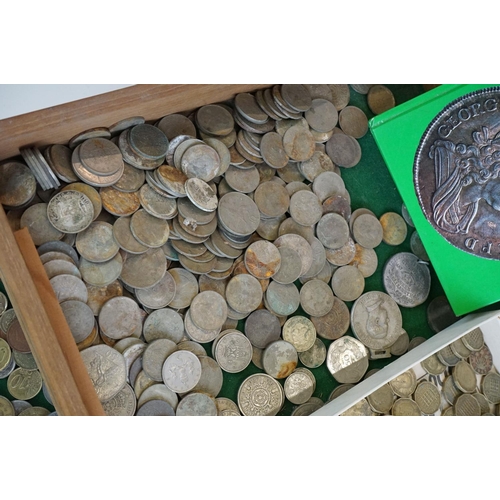 283 - A large collection of mixed coins and banknotes to include British pre decimal and foreign examples.