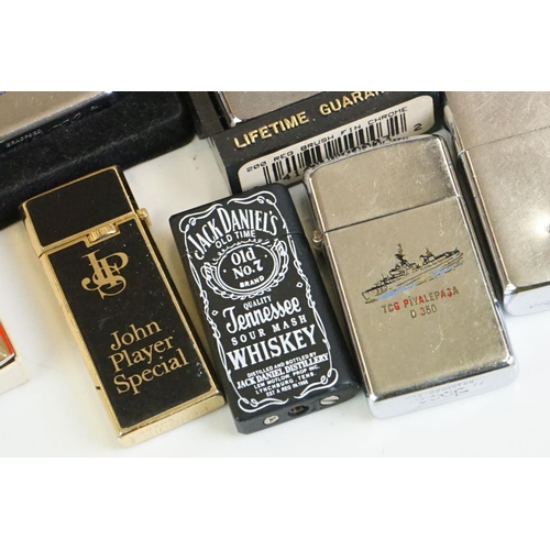 289 - A large collection of approx sixty Zippo lighters to include military and advertising examples, toge... 