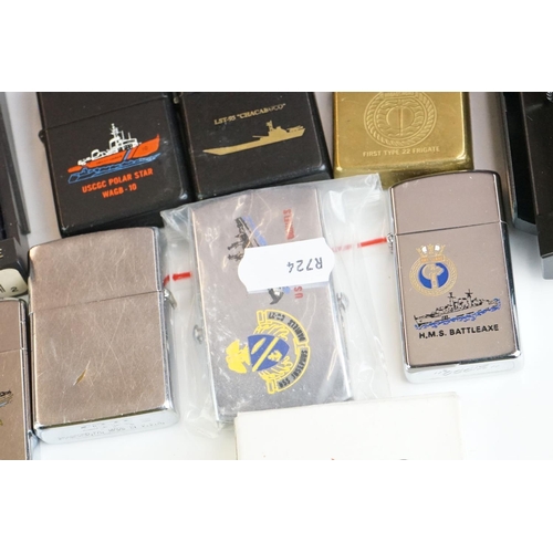 289 - A large collection of approx sixty Zippo lighters to include military and advertising examples, toge... 