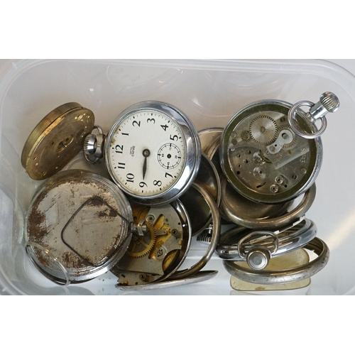 303 - Collection of pocket watch movements, ceramic dials etc