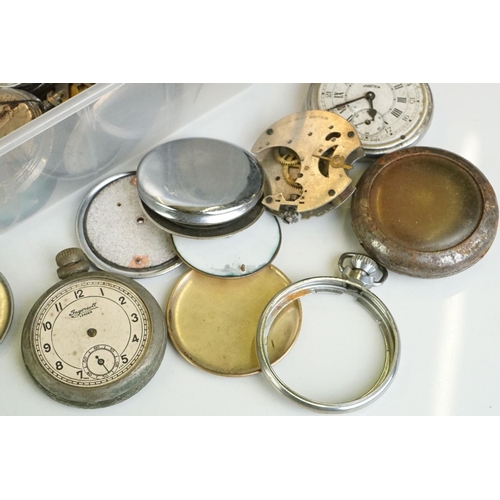 303 - Collection of pocket watch movements, ceramic dials etc