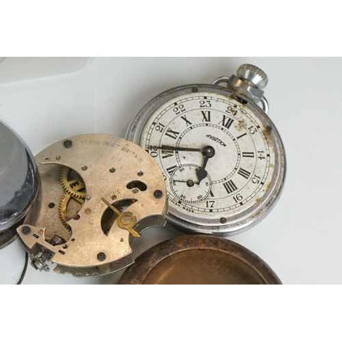 303 - Collection of pocket watch movements, ceramic dials etc