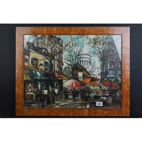 458 - 20th century oils on board, an Impressionist view of Paris and Montmartre, signed with monogram