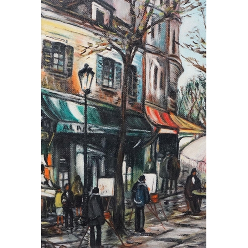 458 - 20th century oils on board, an Impressionist view of Paris and Montmartre, signed with monogram