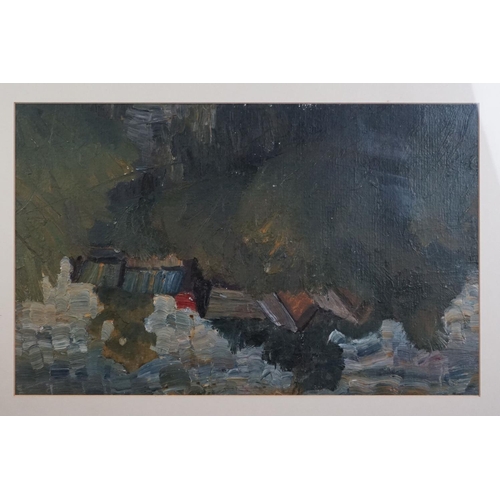 459 - 20th Century School, a studio framed pallet oil on board composition