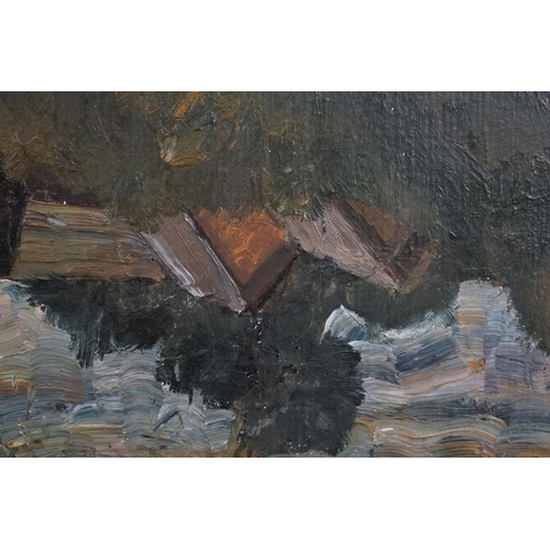 459 - 20th Century School, a studio framed pallet oil on board composition