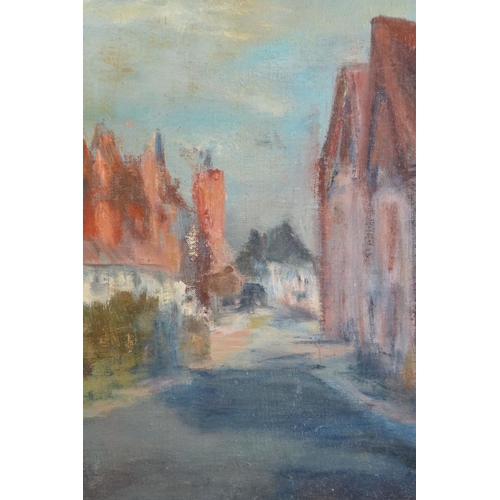 462 - Oil on canvas, a peaceful village scene with cottages, signed Helen Slop?