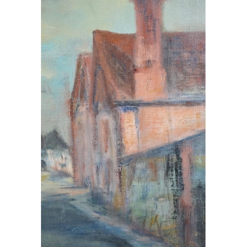 462 - Oil on canvas, a peaceful village scene with cottages, signed Helen Slop?