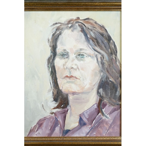 465 - Hazel Bruce Dunlop (1911-2005) oil on board, portrait of a lady ' Rosemary, ' label on verso