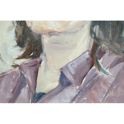 465 - Hazel Bruce Dunlop (1911-2005) oil on board, portrait of a lady ' Rosemary, ' label on verso