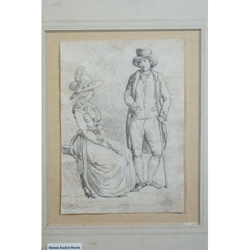 472 - Bartolomeo Pinnelli (1781-1835), pencil portrait of a man in breeches and lady in soft hat