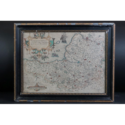 473 - William Kip (active circa 1585-1618) an early decorative engraved map of Somerset, in Hogarth frame