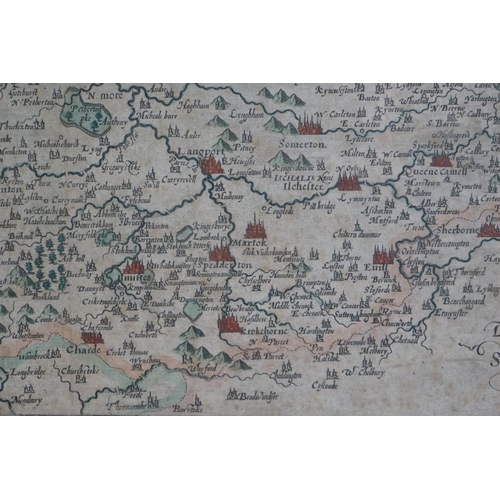 473 - William Kip (active circa 1585-1618) an early decorative engraved map of Somerset, in Hogarth frame