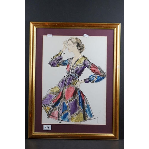 476 - Brian Stonehouse (1918-1998) Watercolour of a Lady wearing a multi-coloured dress (unsigned by marke... 