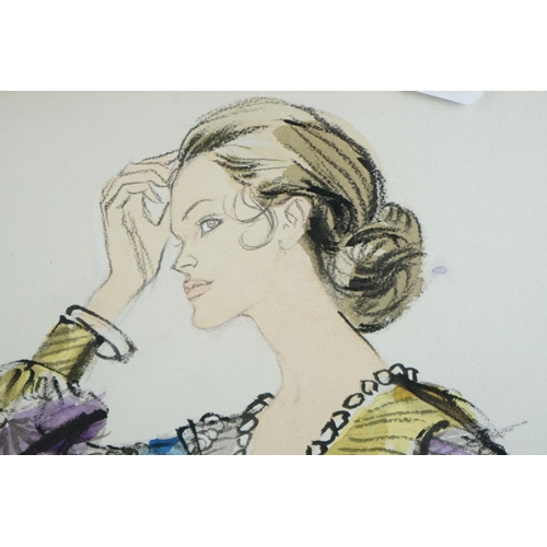 476 - Brian Stonehouse (1918-1998) Watercolour of a Lady wearing a multi-coloured dress (unsigned by marke... 