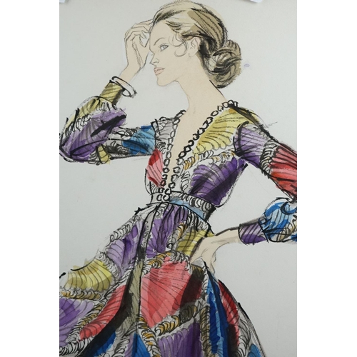 476 - Brian Stonehouse (1918-1998) Watercolour of a Lady wearing a multi-coloured dress (unsigned by marke... 