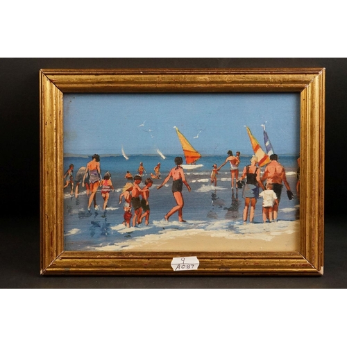 478 - Oil on artist's board of bathers, with label to back ' Palzeath Cornwall '