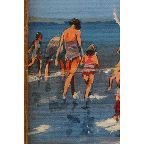 478 - Oil on artist's board of bathers, with label to back ' Palzeath Cornwall '