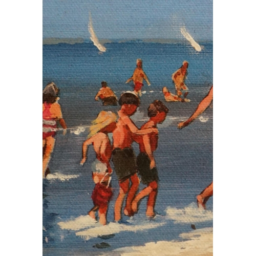 478 - Oil on artist's board of bathers, with label to back ' Palzeath Cornwall '