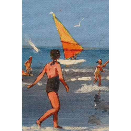 478 - Oil on artist's board of bathers, with label to back ' Palzeath Cornwall '