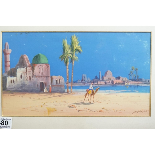 480 - B Rappino, early 20th century orientalist gouache, Middle Eastern scene with figures and camels, sig... 