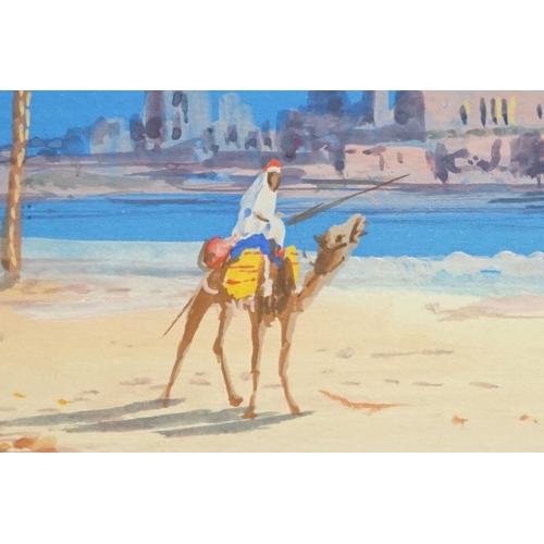 480 - B Rappino, early 20th century orientalist gouache, Middle Eastern scene with figures and camels, sig... 