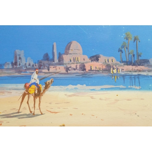 480 - B Rappino, early 20th century orientalist gouache, Middle Eastern scene with figures and camels, sig... 