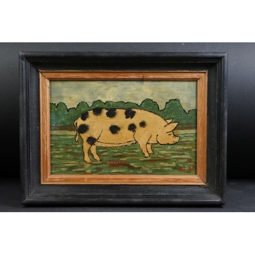 482 - Pair of oils on board of pigs, one titled ' Nelly ' & the other ' Spot, ' (2)