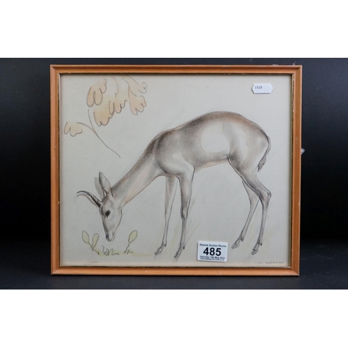 485 - J R Skeaping, Pencil and Wash of a Deer, signed lower right, 25cm x 30cm, framed and glazed