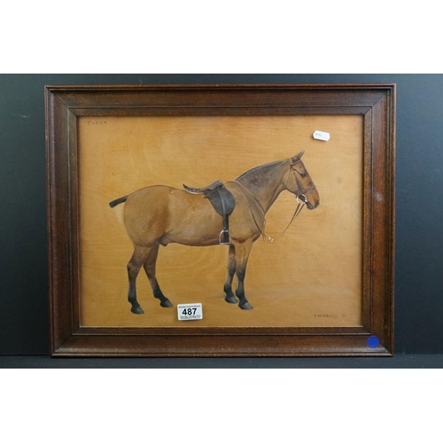 487 - Florence Mabel Hollams (1876 - 1963), Oil Painting on Panel of Hunter Horse ' Taffy ', signed lower ... 