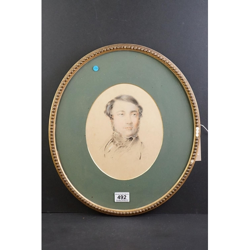 492 - 19th century English School, portrait of a gentleman, oval, & another of a similar subject by the sa... 