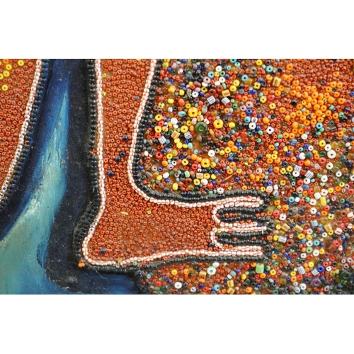 501 - Chief Jimoh Buraimoh (Nigerian b.1943), Coloured Oil and Bead Work on Board of Two Figures, signed u... 