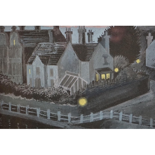 503 - 20th century en grisaille, a riverside town view by moonlight, 28cm x 33cm, gilt framed