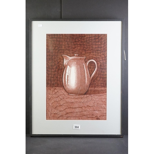 504 - Kevin Geary (b.1952) Pen and Ink of a Coffee Pot, signed lower right and dated 76', 48cm x 34cm, fra... 