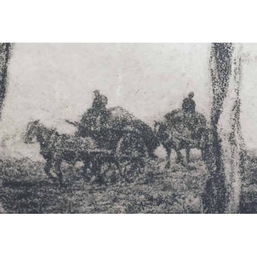 507 - Charles Henry Baskett (1872-1953) Etching of Horses and Wagons driving through a Copse, signed in pe... 