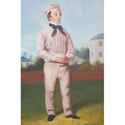 512 - Contemporary Oil Painting on Canvas of a Victorian Cricketer, 59cm x 50cm, gilt framed