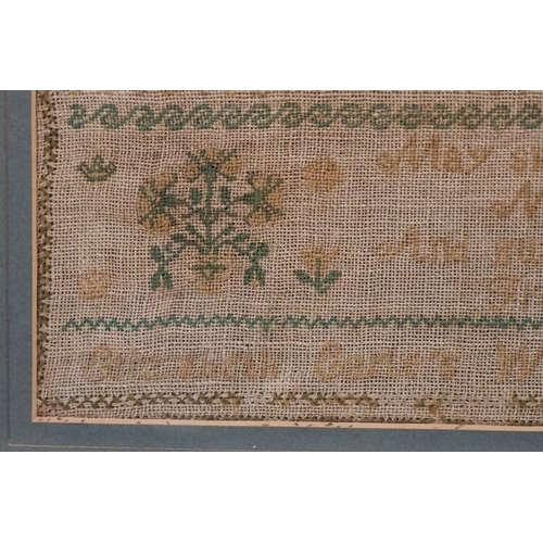 516 - 19th century alphabet sampler signed Elizabeth Earle (?), faded, approx. 36cm x 40cm