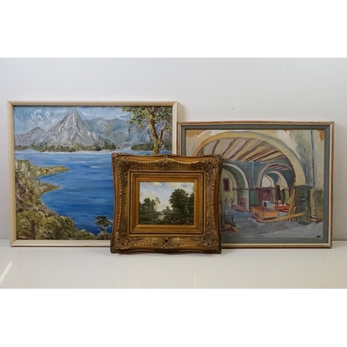 520 - Three Oil Paintings including Oil on Board of Figures on a Boat, Eva O'Connell Killarney Lakes and a... 