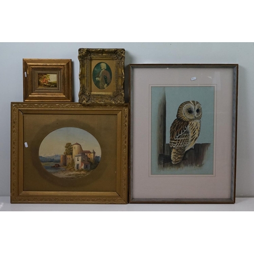 521 - Dick Twinney Watercolour of a Tawny Owl signed and dated 1974, 44cm x 31cm together with 19th centur... 