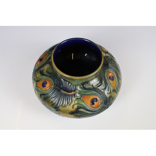 2 - Moorcroft Pottery Squat Vase decorated in the Peacock Feathers pattern, impressed marks to base and ... 