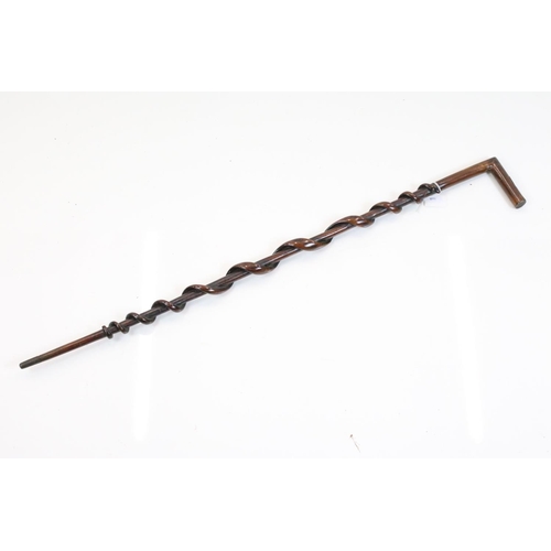 158 - Hardwood Walking Stick, the shaft carved with an entwined snake, 84cm long