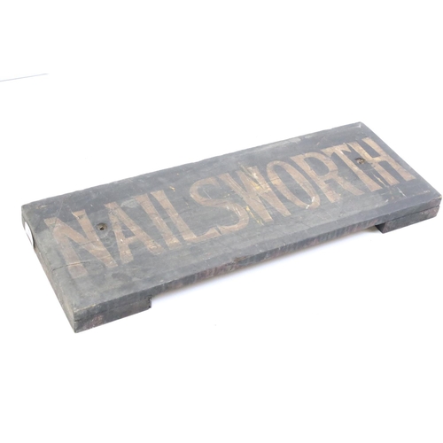 160 - Two Wooden Railway Station style Village Signs ' Nailsworth ' and Brimscombe ', both 61cm long